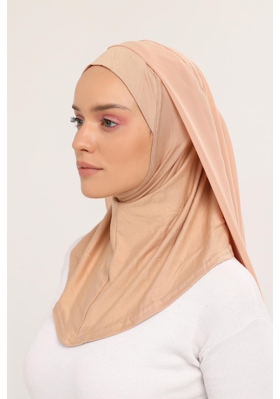 Altobeh Hazır Lüks Pratik Hijablı Şifon Şal Koyu Bej