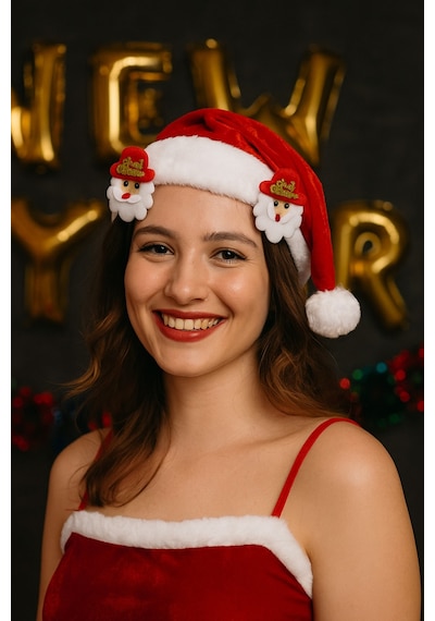 Yılbaşı Yeni Yıl Noel Baba Temalı Merry Christmas Saç Tokası 2 Li Set - Model 1
