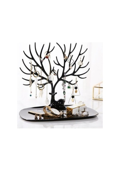 Geyik Tasarım Takı Standı Yüzük Küpe Mücevher Organizer Siyah
