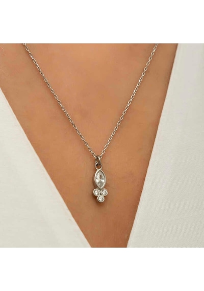 Gümüş Çiğ Damlası Yuvarlak Tektaş Kadın Kolye (525139631)