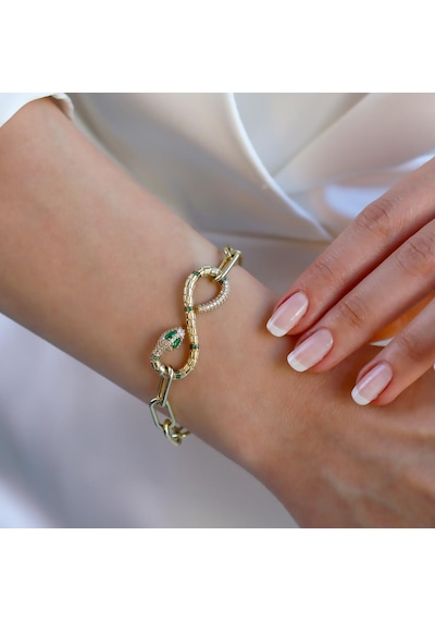 Yılan Sonsuzluk Modeli Gold Kaplama Zirkon Taşlı Set Gümüş