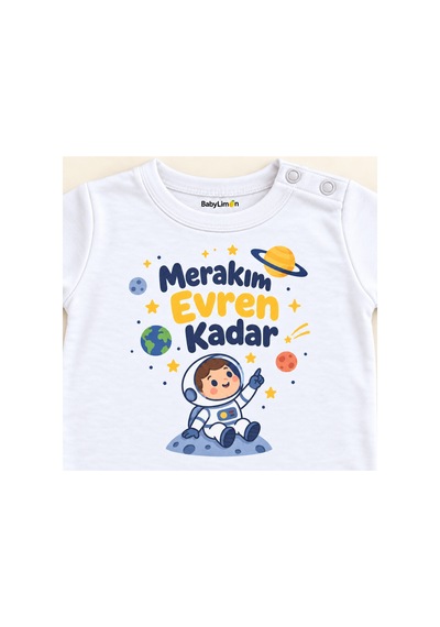 Babylimon Merakım Evren Kadar Beyaz Kısa Kollu Çıtçıtlı Bebek Zıbını Beyaz - Merakım Evren Kadar - 928161951 Beyaz - Merakım Evren Kadar