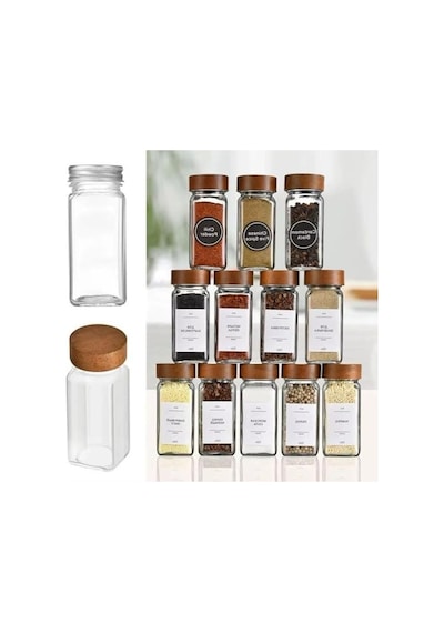 12'li Bambu Ve Akasya Kapaklı Cam Baharatlık Seti, 120 Ml 7009