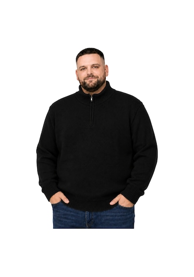 Battalmoda Erkek Büyük Beden Siyah Hattush Fermuarlı Dik Yaka Triko Kazak 3xl-4xl-5xl-6xl
