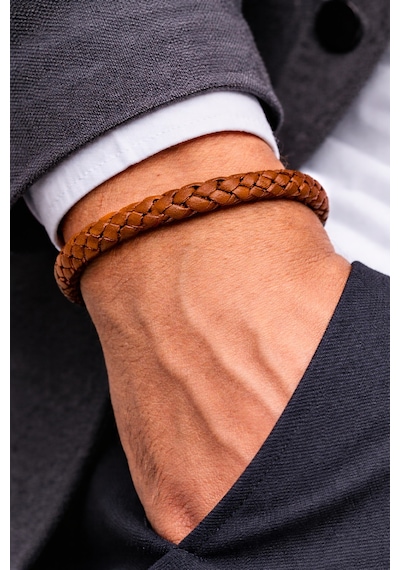 Taba Braid Essential İnce Örgü Hakiki Deri Erkek Bileklik-50-681 Antrasit