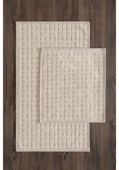 Sakura Sk009a Doğal Pamuk 2'li Banyo Paspas Seti 60x100 60x50cm Kaymaz Taban Makinada Yıkanabilir Kemik