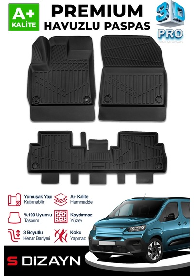 S-dizayn Fiat Doblo 3d Pro Havuzlu Paspas 2023 Üzeri A+ Kalite