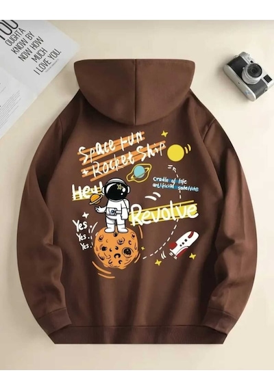 Kozia Outdoors Malkoçbey The Galaxy Baskılı Kapüşonlu Sweatşhirt Kahverengi Kahverengi