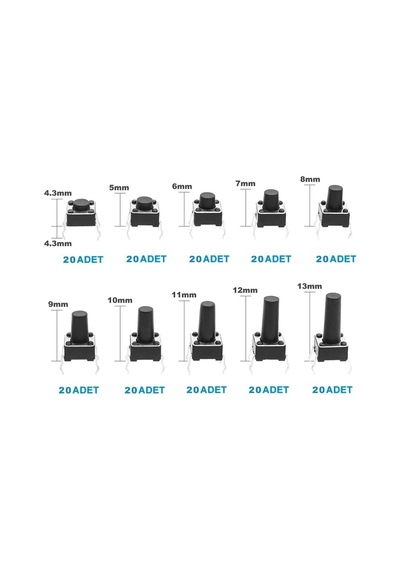 Alkatronik 200 Adet 6x6mm Tact Buton Set 10 Farklı Yükseklikte 4 Pin Dokunmatik Anlık Basmalı Düğme Anahtar