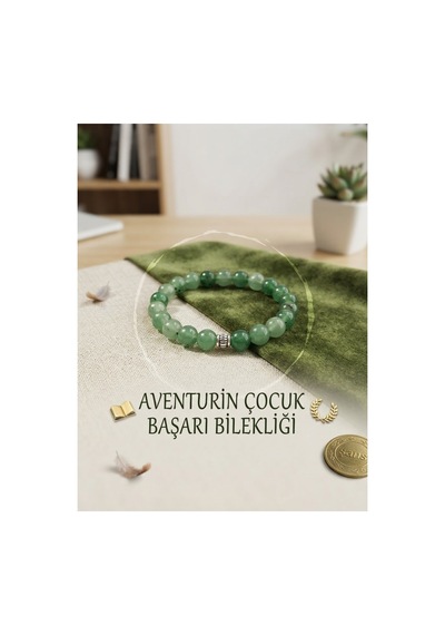 Yeşil Aventurin Doğal Taş Çocuk Başarı Ve Odaklanma Bilekliği - 7-10 Yaş Şans Ve Motivasyon Yeşil Yeşil