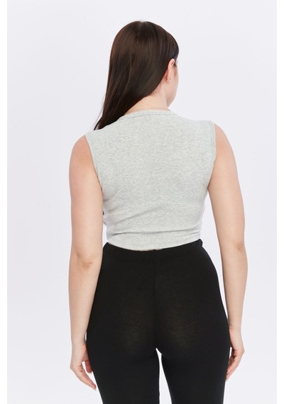 Bella Dossi Rahat Kaşkorse Kolsuz Sıfır Yaka Kadın Crop Top Gri