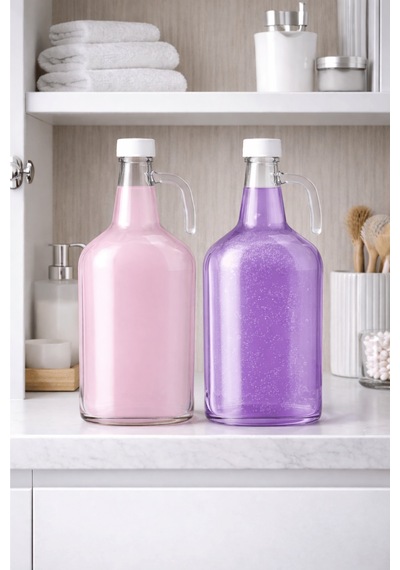 2'li Cam Çamaşır Yumuşatıcı & Sıvı Deterjan Şişesi - 3 Litre Galon Banyo Organizeri Şeffaf
