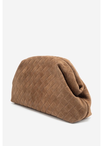 Dericlub Althea Kadın Örgü Desenli Clutch El Çantası Gerçek Süet Deri Taba
