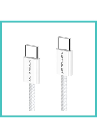 Ny Joy Konfulon Dc130 2m 60w Type-c To Type-c Örgülü Hızlı Şarj Kablosu - Beyaz Nyjoybz
