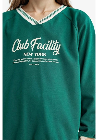 Defacto Kız Çocuk Oversize Geniş Kalıp V Yaka Baskılı Okul Sweatshirt F7583a825augn651 Yeşil