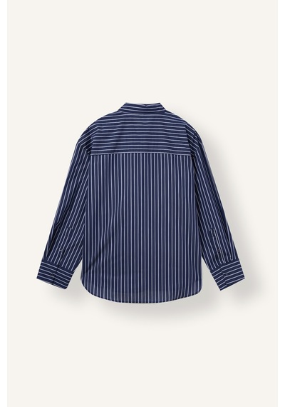 Defacto Oversize Kravat Yaka Çizgili Poplin Uzun Kollu Gömlek I7958ax26aunv242 Lacivert-nv242