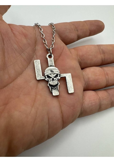 Kuru Kafa Figürlü Gotik Unisex Kolye 60 Cm Zamak Kaplama Zincirli Asi Ruhlu Metal Takı Çok renkli