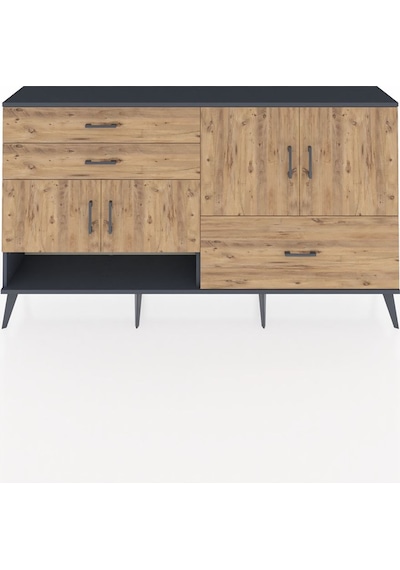 Arges Konsol 3 Raflı 3 Çekmeceli 4 Kapaklı 176x30x99 Antrasit-çam Antrasit-çam