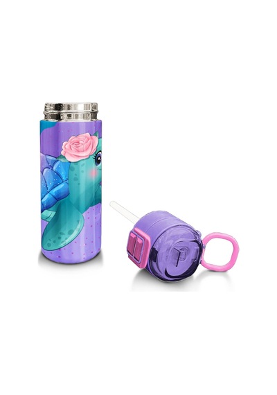 Coral High Kids Açık Pembe Mavi Kaplumbağa Desenli Pipetli Ve Direkt İçim Çelik Termos 500 Ml 31808 Pastel Pembe