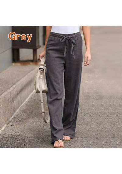 Gri Kadın Polyester Pamuklu Pantolonlar Sonbahar Rahat Katı Elastik Bel Düz Pantolon Gevşek Uzun Pantolon Geniş Bacak Pantolon Gri