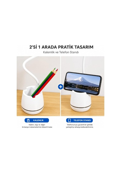 Masa Lambası Şarjlı Dokunmatik 24 Led'li, 3 Renk Modlu Ayarlanabilir Işık, Usb Şarjlı, Esnek Gövde, Modern Masa Çok Renkli