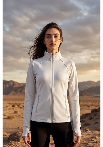 Tommy Life Beyaz Fermuarlı Dik Yaka Basic Rahat Form Kadın Koşu Ceketi - 97310 Beyaz