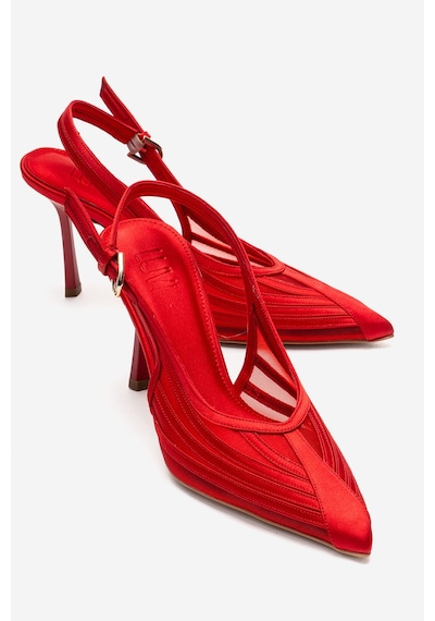 Luvishoes Fauna Kırmızı Saten Kadın Topuklu Ayakkabı Kırmızı