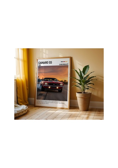 Chevrolet Camaro Ss Ahşap Çerçeveli Poster Tablo Muscle Car Efsanesi Ahşap 01
