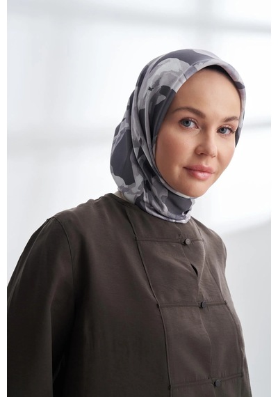 Armanda Crayon Desen Twıll İpek Eşarp - 4305-134 Siyah, Vizon
