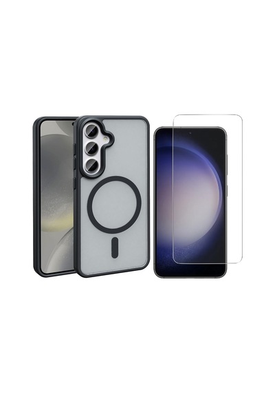 Vendas Galaxy Uyumlu S25 Fe Kılıf M-safe Şarj Özellikli Mat Arka Yüzey Zore Sio Kapak + Nano Ekran Koruyucu Siyah