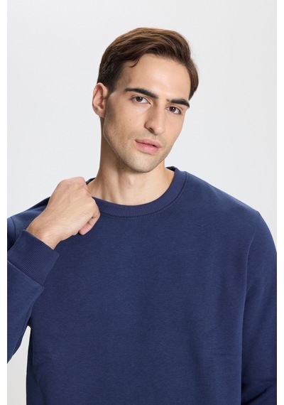 George Henry Standart Fit Normal Kesim Pamuklu Bisiklet Yaka Sweatshirt Lacivert