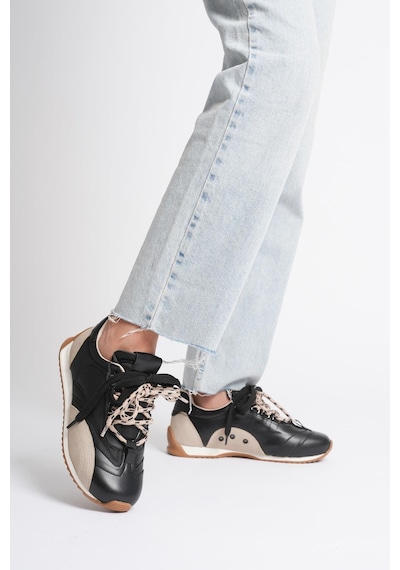 Mubiano Kadın Deri Sneaker Paraşüt Detaylı Siyah-bej Lurea Siyah/bej
