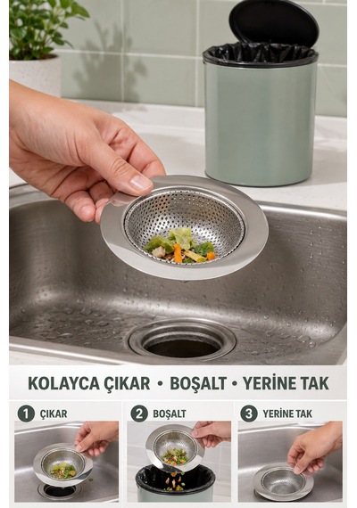 11 Cm Paslanmaz Çelik Lavabo Süzgeci Mutfak Evye Gider Süzgeci Tıkanıklık Önleyici İnce Çöp Tutucu Gri