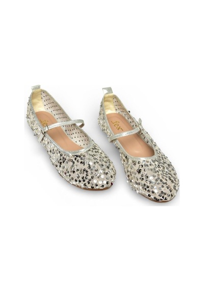 Fox Shoes Y250322040 Gümüş Kumaş Pullu Kadın Babet Gümüş