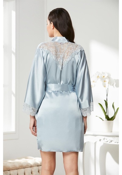 Pierre Cardin 4280 Kadın Saten Dantelli Gecelik Sabahlık Takım-mist Mist