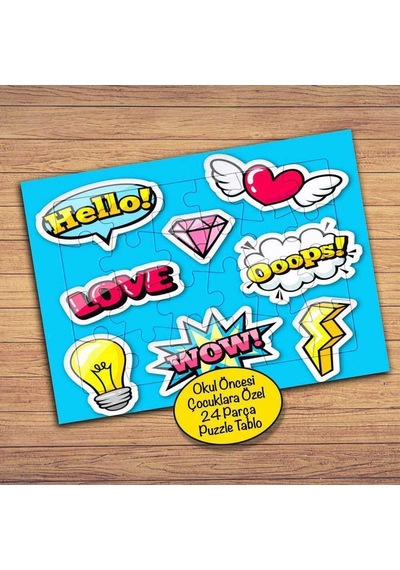 Hello-love Yazılı Balon 24 Parça Çocuklara Özel Yapboz Tablo-913