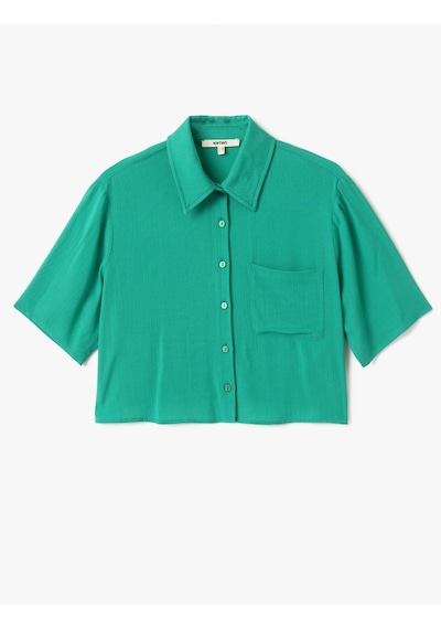 Koton Cep Detaylı Kısa Kollu Viskon Crop Oversize Gömlek Yeşil 5sak60244pw Yeşil