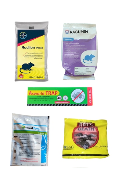 Bayer Rodillon Fare Pastası + Racumin Zehirli Buğday + Fare Yapışkanı Seti 5'li