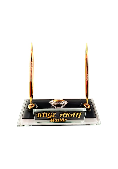 Mertkristal Kristal Masa İsimliği Kalemli Ofis Hediyesi M115GLD