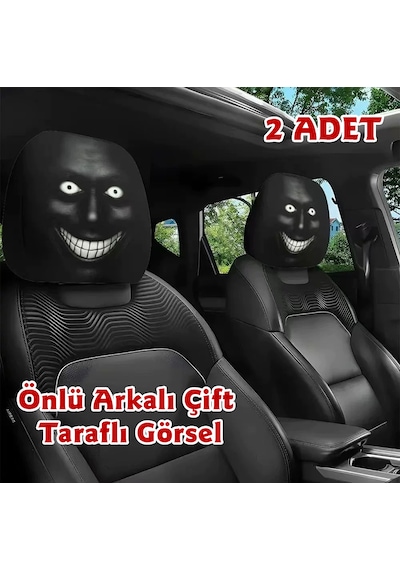 Korkunç Yüz-2 Çift Taraflı Dekoratif Oto Başlık Kılıfı/maske 2'li Siyah