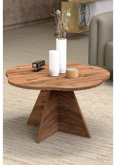 Çiçek Formlu Kahverengi Orta Sehpa - 70 Cm Atlantik Çam