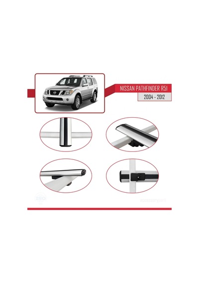 Nissan Pathfinder R51 2004-2012 Arası İle Uyumlu Basic Model Ara Atkı Tavan Barı Gri 3 Adet