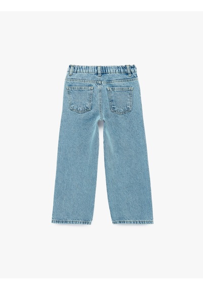 Koton Pamuklu Bol Kalıp Cepli Geniş Paça Denim Pantolon Orta İndigo 6smg40014ad
