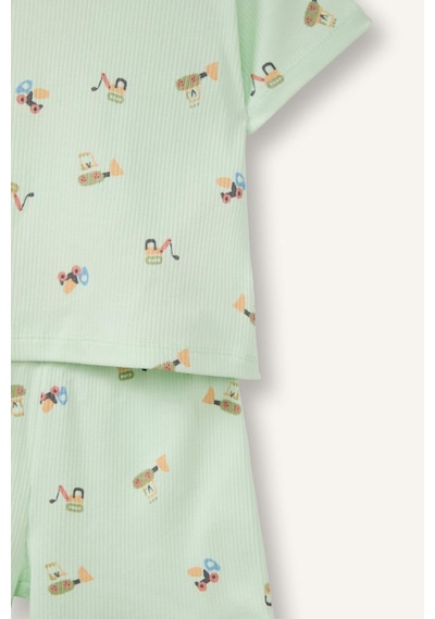 Defacto Desenli Fitilli Kaşkorse 2li Pijama Takımı Erkek Bebek H4030a526hsgn1094 Yeşil-gn1094