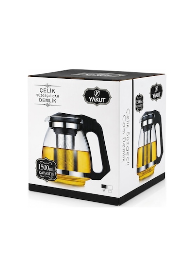 Yakut 7488 Cam Demlik 1500 Ml - Çelik Süzgeçli Plastik Kapak Ve Kulplu