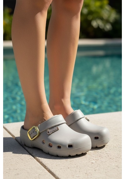 Calx Kadın Önü Kapalı Sabo Terlik Tokalı Rahat Günlük Crocs Tarzı Hafif Taban Terlik Bnt215 Camel