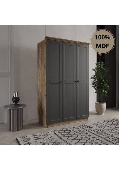 Dali 3 Kapılı Mdf Country Gardırop Antrasit