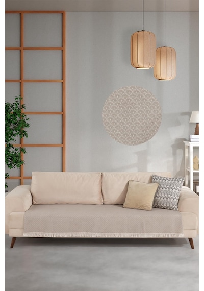 ZeynepTekstil Halfy Natural Pamuklu Koltuk Şalı Çekyat Örtüsü 100 x 210 Bej