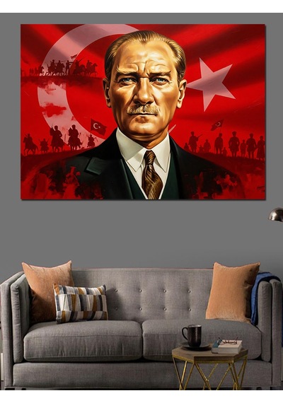 Atatürk Ve Türk Bayrağı Dekoratif Kanvas - Mdf Ahşap Tablo