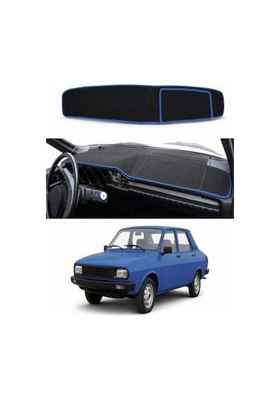 Renault - 12 Toros Kapakli 1972-1999 Uyumlu Torpido Koruma Kılıfı - Mavi Şeritli